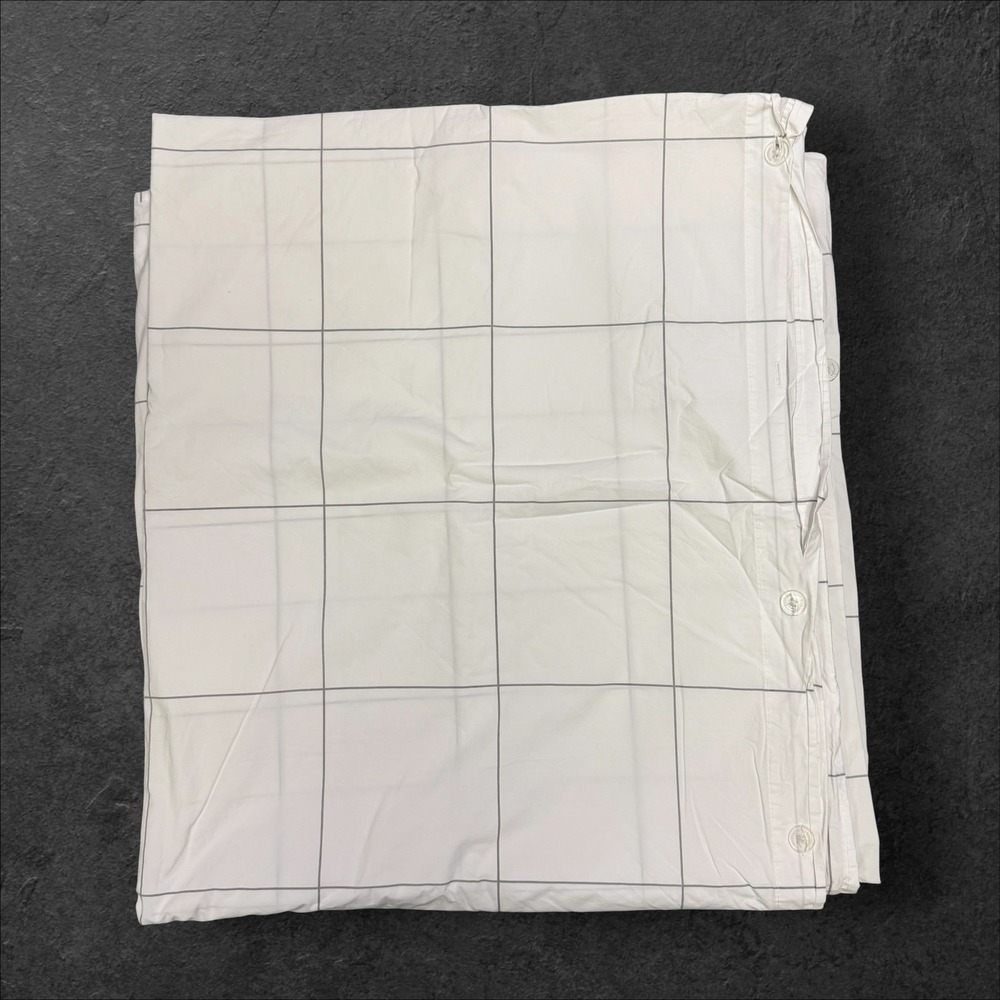 Brooklinen King Duvet Cover White Grey Windowpane Grid Cotton Button Closure